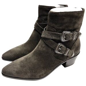 Frye Ellen Gray Suede Women's Grigio Buckle Boots Sz 7.5 Style #3478027 Side Zip